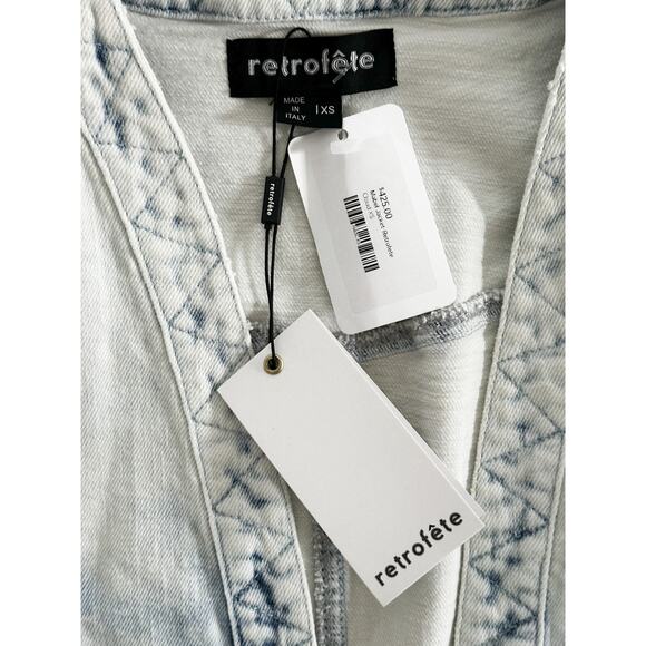 Retrofete NWT Mabel Cloud Blue Denim Padded Shoulder Jean Jacket XS NEW $425 - Picture 5 of 6
